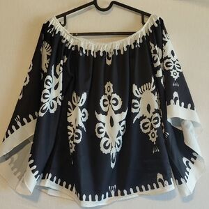 Black and White Patterned Off-Shoulder Blouse